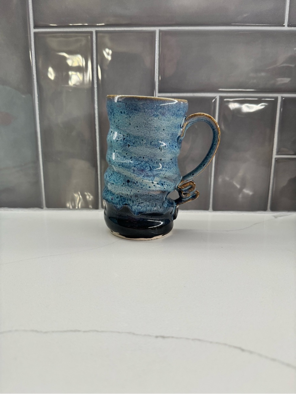 Handmade Blue Ceramic Mug with Speckled Gradient Glaze